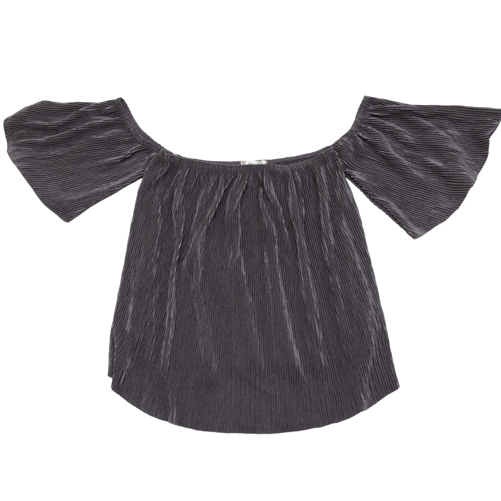 Bozzolo Off Shoulder Top Women Medium Grey Excellent Pleated Short Sleeve Blouse